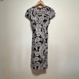 Tommy Hilfiger 100% Cotton Wrap Dress Black White Paisley Womens Size SP‎